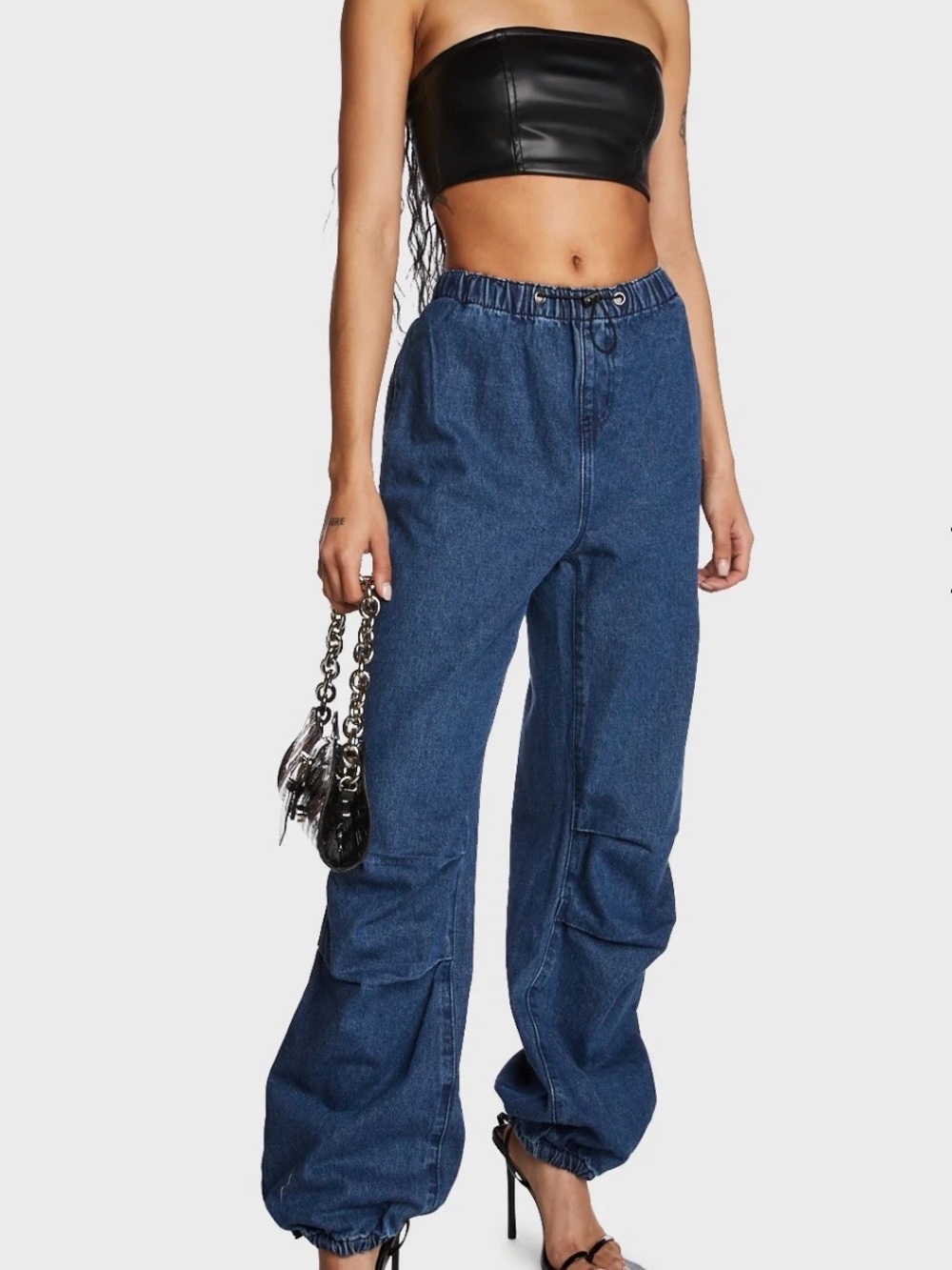 Edikted Dark Blue Boyfriend Cargo Jeans